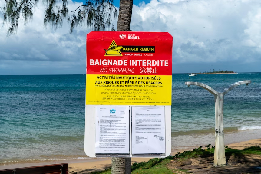 Swimming Ban Sign Noumea beaches were closed due to recent shark attacks