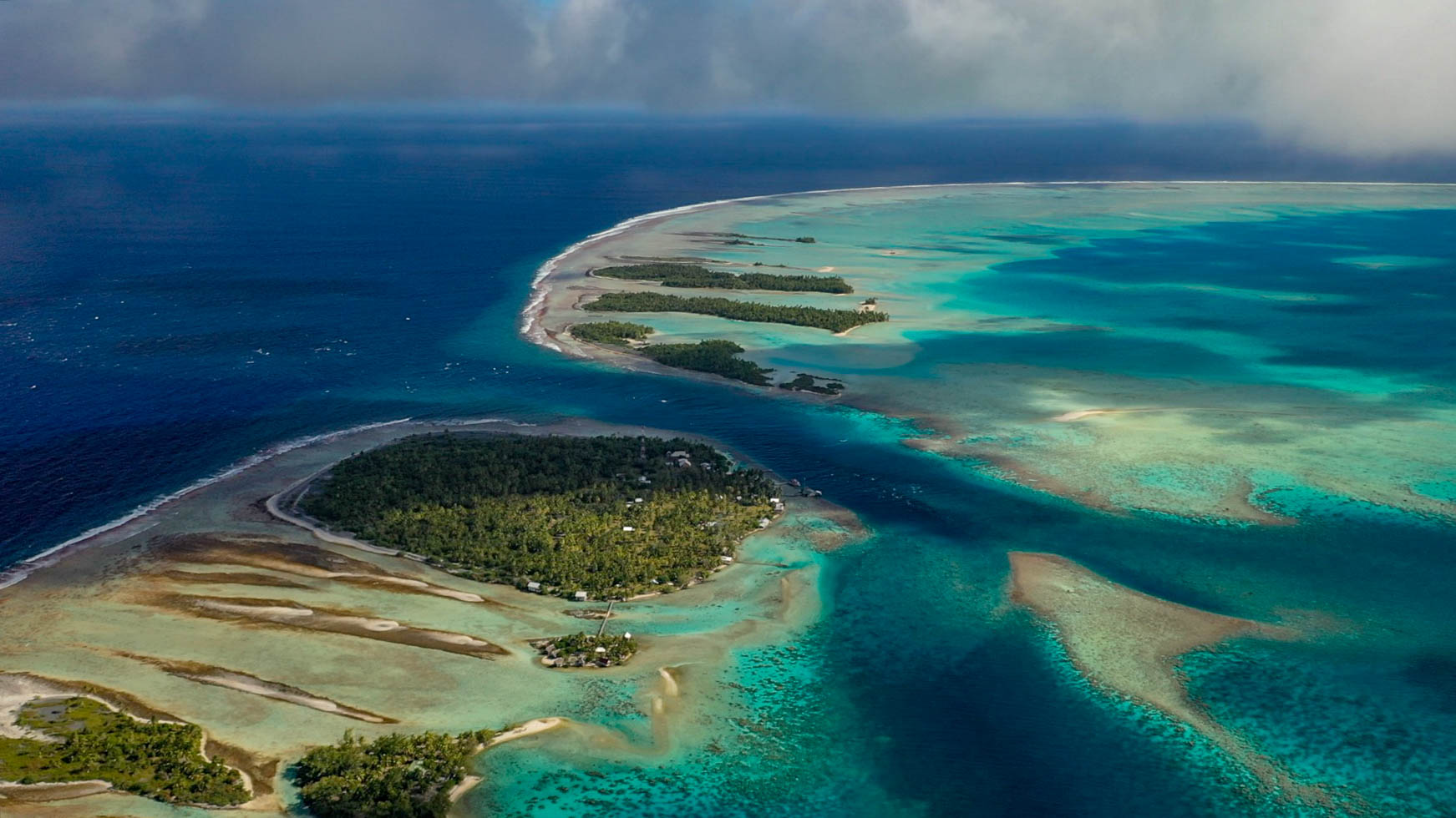 Fakarava South Pass Drone photo of Fakarava Atol and popular dive site, shark canyon